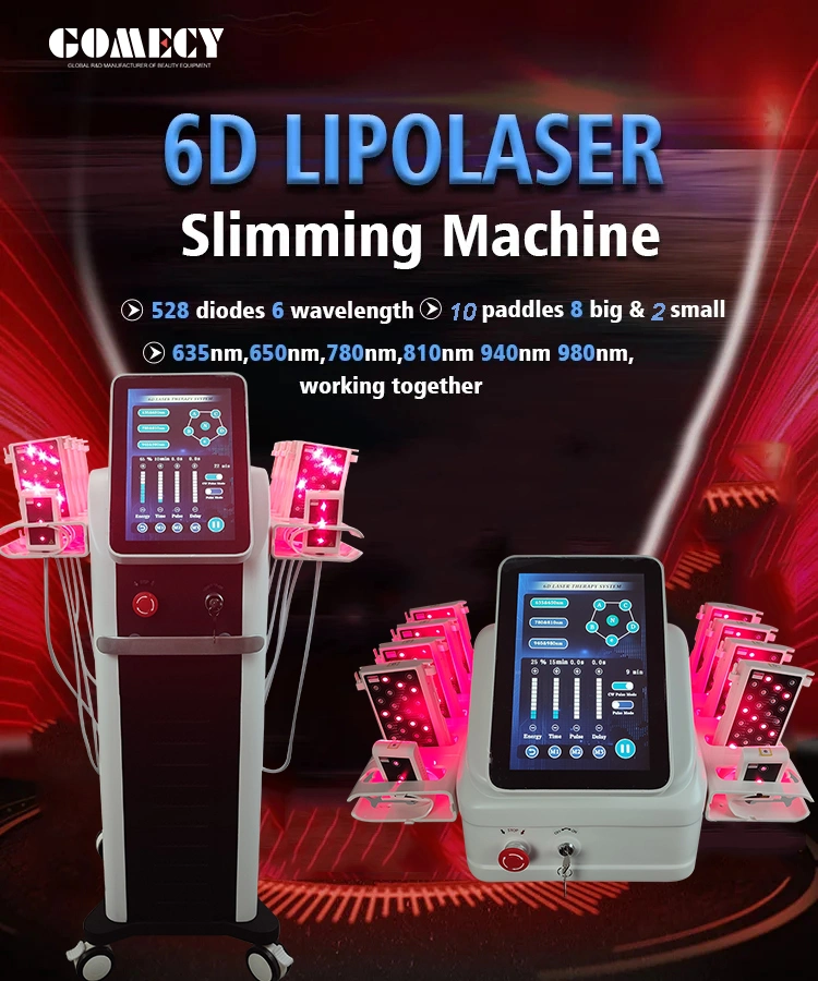 Gelişmiş 6 boyutlu lipolaser lipoliz 209mw Super 6d Lipo Lazer Liposuction Makinesi 635nm 650nm 780nm 810nm 940nm 980nm 0